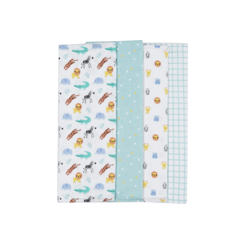 4 Pack Organic Cotton Burping Cloths - Multi - One Size