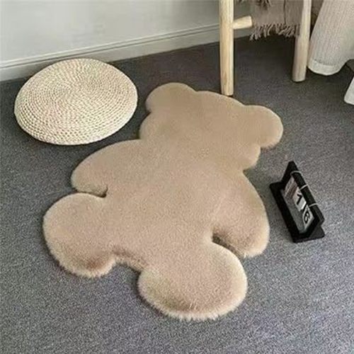 TITA-DONG Bear Shaped Area Rug, Soft Shaggy Rug for Kids Bedroom, Cute Soft Fluffy Faux Fur Rug Fuzzy Shaggy Rug Carpet, Cute Baby Play Mat Cute Cozy Area Rugs Comfy Rug for Home Nursery Decor(Khaki)