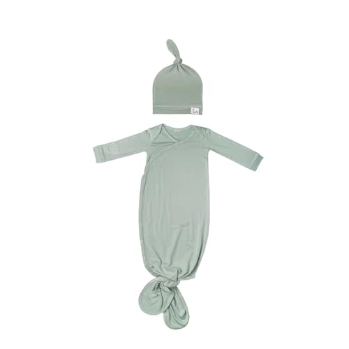 Copper Pearl Newborn Knotted Gown and Baby Beanie Top Knot Hat Bundle | Briar