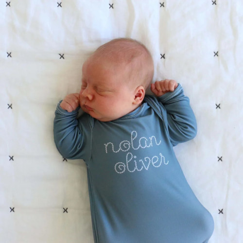 Ocean Blues Personalized Stitched Newborn Baby Knot Gown | Caden Lane