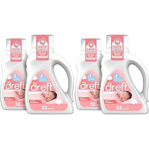Dreft Stage 1 Newborn Baby Liquid Laundry Detergent, Gentle on Sensitive Skin, HE Compatible, 64 loads