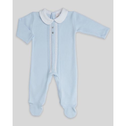 Cotton Peru Vertical Lace/Button Footie-Blue