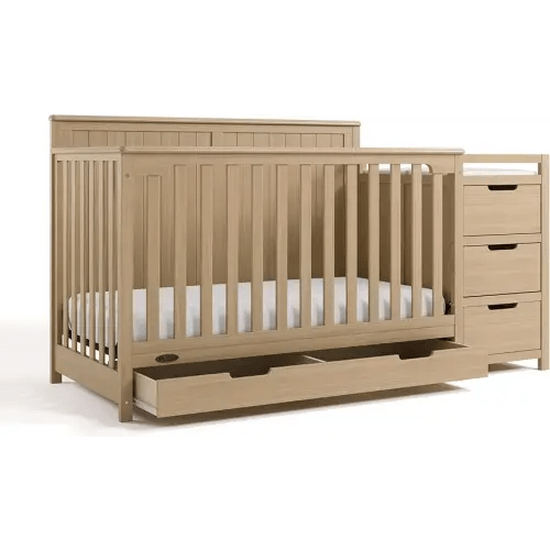 Graco Hadley 5-in-1 Convertible Crib & Changer (Driftwood) – GREENGUARD Gold Certified, Fits Standard Crib Mattress, Converts to Toddler Bed and Full Bed, 4 Adjustable Mattress Heights
