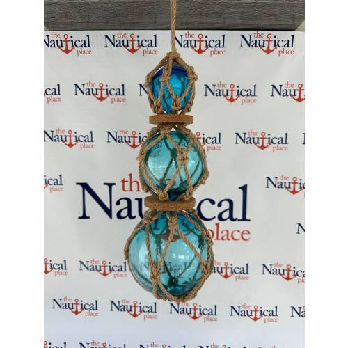 Glass Fishing Floats On Rope - Fish Net Buoy Ball - Nautical Decor - Red, Blue, Green, Aqua, Clear w/ Jute Rope Netting - Garden, Beach