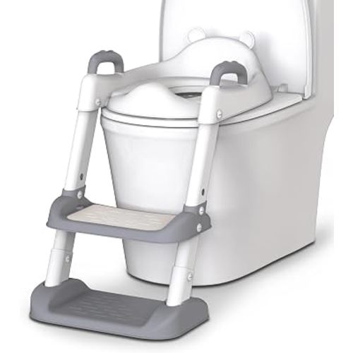 Amazon.com: HBTower Potty Training Seat with Step Stool Ladder & Safety Handles,Grey | Foldable Toddler Toilet Seat with Splash Guard for Boys and Girls, Comfortable Kids Potty Cushion & Anti-Slip Pads : Baby