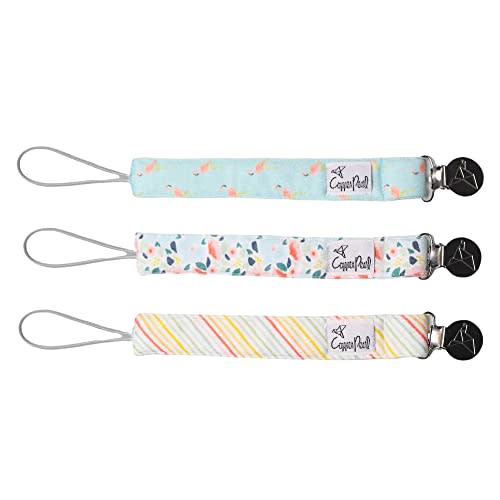 Copper Pearl Pacifier Clip 3-Pack: Premium Knit Binky Clips for Baby Girls and Boys - Stylish Stainless Steel Pacifier Holder Clip - Baby Pacifier Clips for No More Floor Drops - Leilani