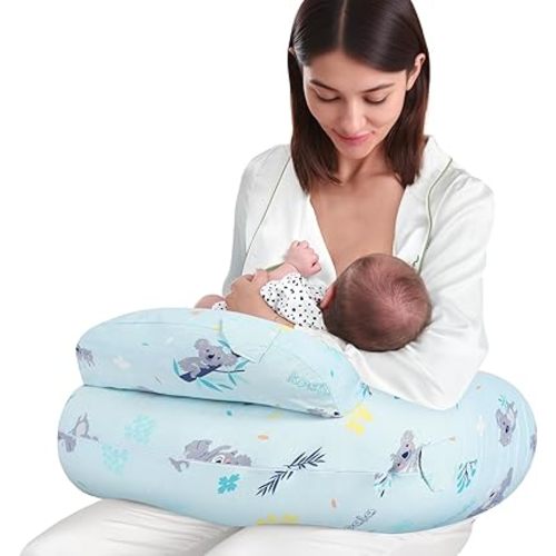 AMASKY Nursing Pillow for Breastfeeding, Breastfeeding Pillows for More Support for Mom and Baby, with Plus Size Ergonomic Design and Removable Cotton Cover, Blue, Pallet of Product