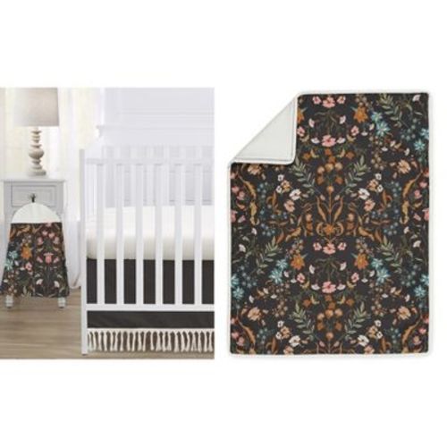 Sweet Jojo Designs Girl Baby Crib Bedding Set - Boho Floral Wildflower Black Orange And Blue 4pc