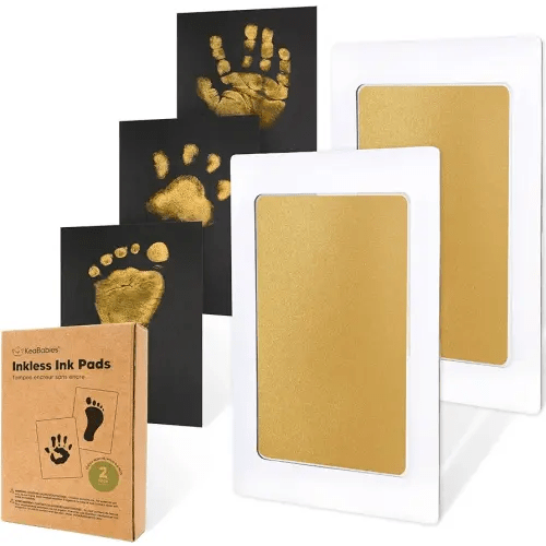 2-Pack Inkless Baby Hand and Footprint Kit - Mess Free Ink Pad for Newborn Keepsake, Dog Nose & Paw Print Kit, Clean Touch Ink Pad for Baby Hand & Footprints, Ideal New Mom Gifts (Gold)