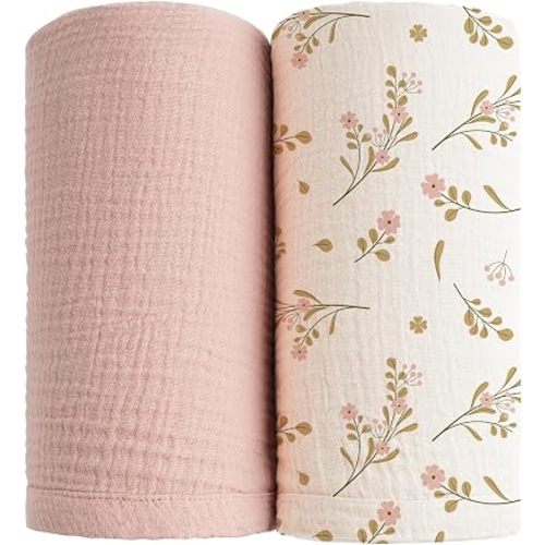 Konssy Muslin Swaddle Blankets, 100% Cotton Receiving Blankets, 47"x 47"