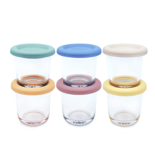 4oz Glass Baby Food Storage Jars | Food Grade Silicone Lids | Set of 6 | Neutral Colors