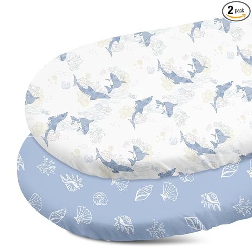 Gllquen Baby Bassinet Sheets Set 2-Pack, Breathable Cozy Bassinet Fitted Sheet Universal Fit Standard Mattress Oval Rectangle Cradle Baby Sheets for Baby Boy Girls Unisex 32"x16"(Seashell)