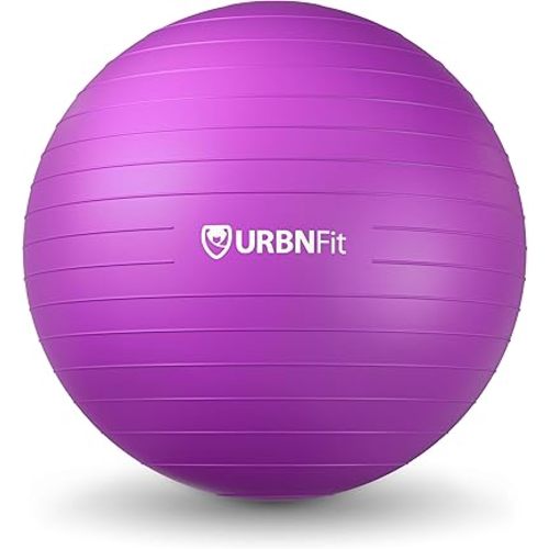 URBNFit Exercise & Pilates Yoga Ball - Multiple Sizes for Fitness, Pregnancy, Stability, Balance, Core Workout - Anti-Burst Swiss Balance Ball w/Quick Pump - Office, Home, Gym