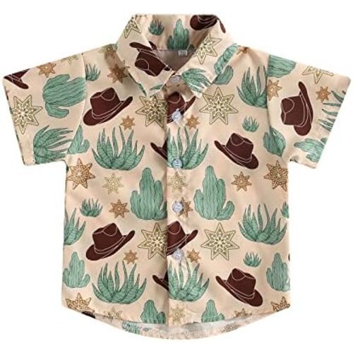 Western Baby Boy Clothes Button Down Short Sleeve Shirts Country Cowboy Dress Shirt Tops Summer Vintage Clothes