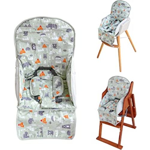 High Chair Pad, High Chair Cushion, High Chair Cover Pad, Safe and Comfort, Soft and Breathable, Cute Pattern, Baby Sits More Comfortable（Green Animal Pattern）