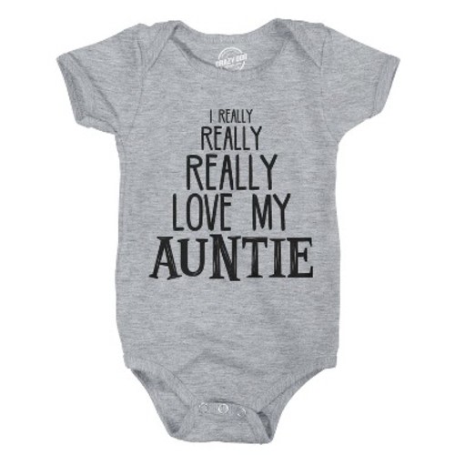 Baby Really Really Love My Auntie Cute Funny Shirt Infant Creeper Gift Aunt - Crazy Dog Baby Bodysuit Gift for Aunt Light Grey 6 Months
