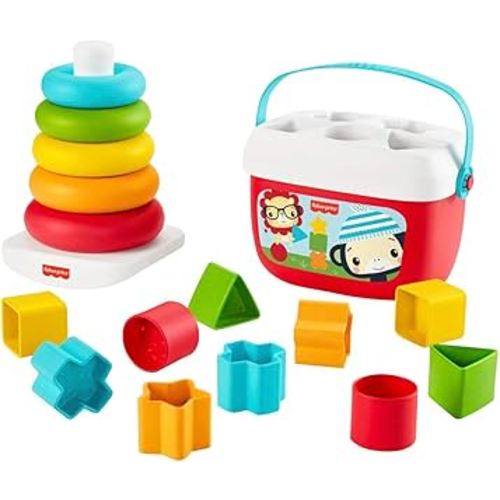 Fisher-Price Baby's First Blocks and Rock-a-Stack gift set, 2 plant-based toys for infants ages 6 months and older