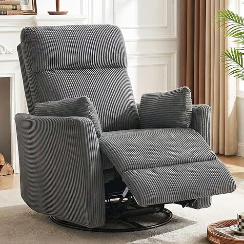 BOSMILLER 360° Swivel Recliner Chair,Nursing Rocking Chair with 2 Pillows for Adutlts,Comfy Rocker Recliners with High Back for Nursery,Living Room,Bedroom