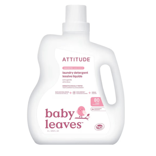 ATTITUDE Baby Laundry Detergent Liquid, EWG Verified, Safe for Baby Clothes, Infant and Newborn, Vegan and Naturally Derived Washing Soap, HE Compatible, Unscented, 80 Loads, 67.6 Fl Oz