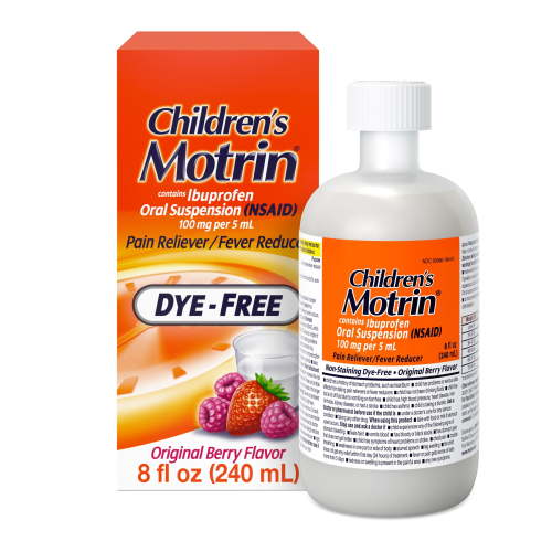 Children’s Motrin Dye-Free, Oral Suspension Liquid, Ibuprofen, Pain Reliever, Berry Flavor 8 Fl oz HSA/FSA Eligible