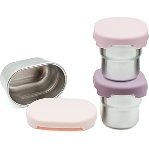 WeeSprout Stainless Steel Dip Containers with Leakproof Silicone Lids - 3 Pack - 2.7 Oz Reusable Snack & Sauce Cups - BPA-Free, Dishwasher & Freezer Safe Bento Box Lunch Boxes & Meal Prep Accessories