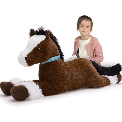 MaoGoLan Large Horse Stuffed Animal for Boy, Big Horse Plush Toy for Girl, Ridable Stuffy Pony for Kids, Coffee Stuffed Pony Plush Pillow for Easter Baby Shower Birthday Party Favor Gifts, 33 inches