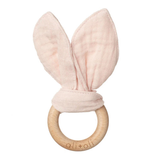 Crinkle Bunny Ears Wooden Teether