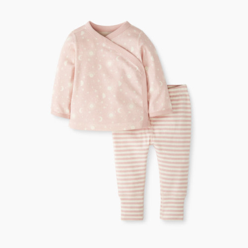 Hanna Andersson Baby Layette Wrap Top & Pants Wiggle Set - Moonlight On Blush Pink, 0-3 Months