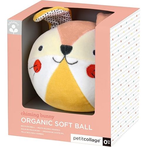 Petit Collage Organic Cotton Soft Chime Busy Baby Ball – Learning Toy for Babies and Toddlers, Measures 6” x 4.75” x 5” – Cute Activity Toy That Encourages Crawling