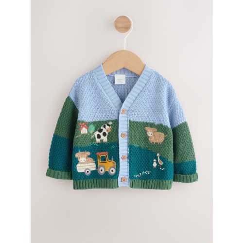Blue/Green Baby Embroidered Cardigan (0mths-2yrs)
