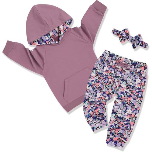 oklady Baby 12-18 Month Girl Clothes,Hoodie Tops Floral Pant with Cute Headband Fall Winter Baby Clothes for Girls