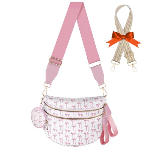 Bum Bags for Women Checkered Crossbody Bag Large Nylon Belt Purse Fanny Packs, Bonus with a Extra Strap