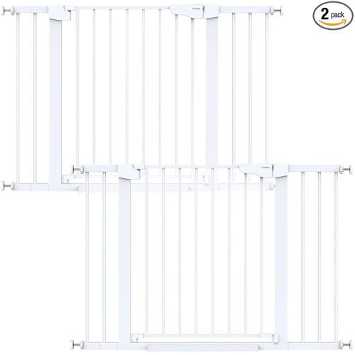 Cumbor 2 Pack 29.7-46" Baby Gate for Stairs, Mom's Choice Awards Winner-Auto Close Dog Gate for doorways, Easy Install Pressure Mounted Pet Gates indoor, Easy Walk Thru Wide Safety Gate for Dog, White