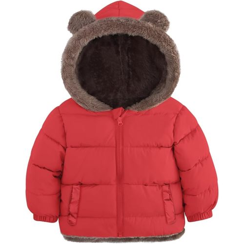 Enlifety 6M-5T Baby Toddler Winter Fleece Coat Boys Girls Cute Bear Ear Hooded Jackets with Pockets