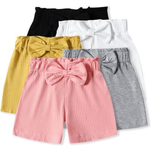 Unisex Toddler Baby Shorts Ruffle Fleece Cotton Flare Short 5-Pack in Grey White Black Yellow and Pink