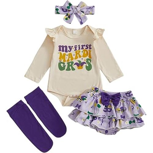 MoZiKQin My First Valentines Day Baby Girl Outfit Love Heart Romper Ruffle Layered Shorts Headband Socks Cute Clothes