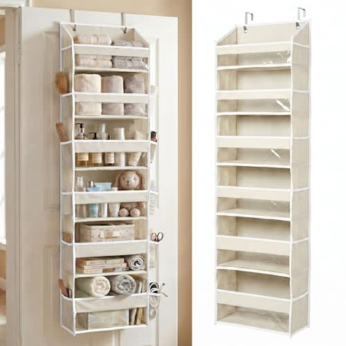 HOMELUX THEORY Over the Door Organizer, 6-Tier, 100D Fabric, Ivory 1pc | Over the door shoe organizer, 50 lbs capacity, 12 side mesh pockets, 100D extra thick fabric, Closet & entryway storage