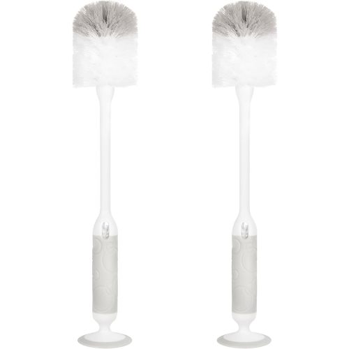 Ubbi Deluxe Baby Bottle Brush Set, Bottle Brush and Nipple Brush with Suction Cup, Baby Cleaning Essentials, Set of 2, Gray