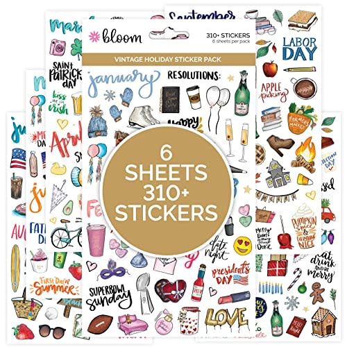 bloom daily planners Holiday Seasonal Planner Sticker Sheets - Vintage Seasonal Sticker Pack - Removable & Repositionable - Over 310 Stickers Per Pack!