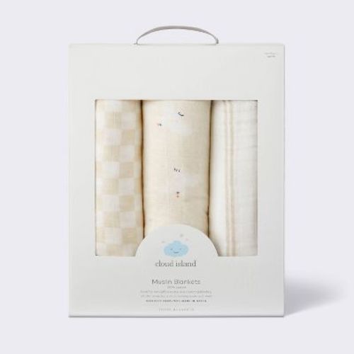 Muslin Swaddle Baby Blanket - Birds Stripes - 3pk - Cloud Island™