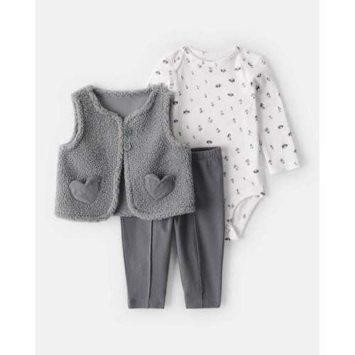 Baby Girl 3-Piece Sherpa Vest Outfit Set - Grey | Carter's