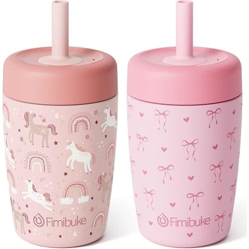 Fimibuke 12oz Stainless Steel Toddler Sippy Cup Spill Proof Kid Tumbler 2PC