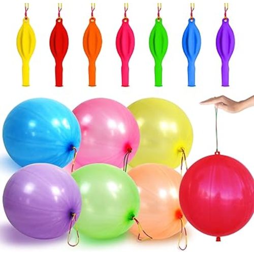30Pcs Punch Balloons, Thickened Neon Punching Balloon Heavy Duty Party Favors for Kids with Rubber Band Handle, Bouncy Balls for Birthday Weddings Goodie Bag Stuffer Supply