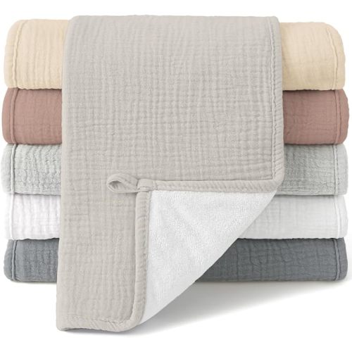 Bearmoss Muslin Burp Cloths, 100% Cotton Baby Burping Clothes, Large Extra Soft Absorbent for Unisex Newborn Boy and Girl, 20x10in, 6 Pack