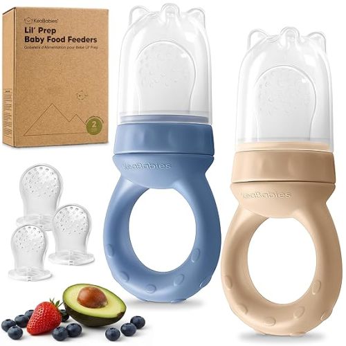 KeaBabies Baby Fruit Feeder 2pk - Silicone Baby Food Feeder for Babies 6-12 Months, Breast Milk Popsicle Teether, Weaning, Pacifier, Freeze Frozen Solid Food, Infant Feeding Essential (Slate)