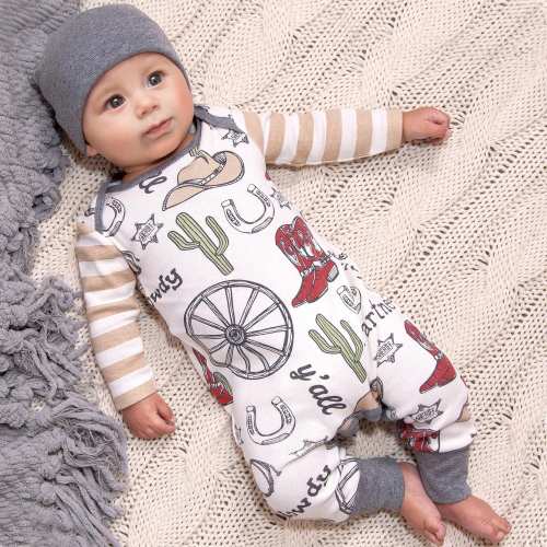 Baby Boy Cowboy Western Romper - Cotton Newborn Coming Home Outfit - Texas Strong Shower Gift - Soft & Comfy-Perfect for Your Little Cowboy
