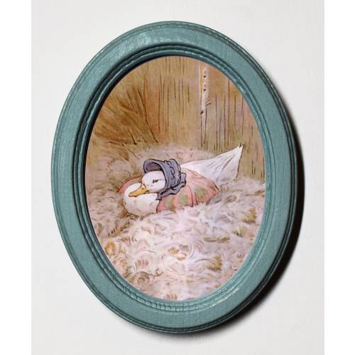 Beatrix Potter Oval Wooden Framed Nursery Picture, Wall Hanging, Home Decor, Jemima Sitting On Nest.