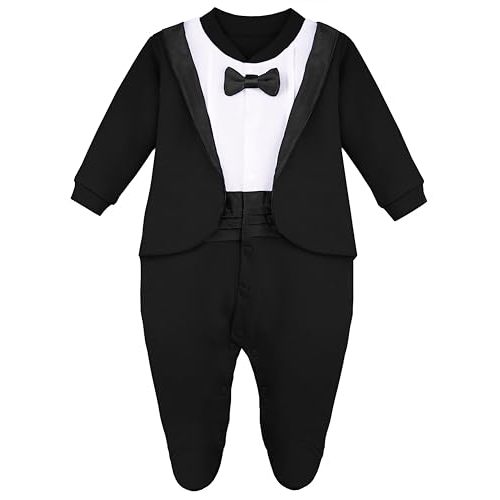 Lilax Baby Boy Gentleman Tuxedo Footie Christmas Holiday Outfit with Bow Tie