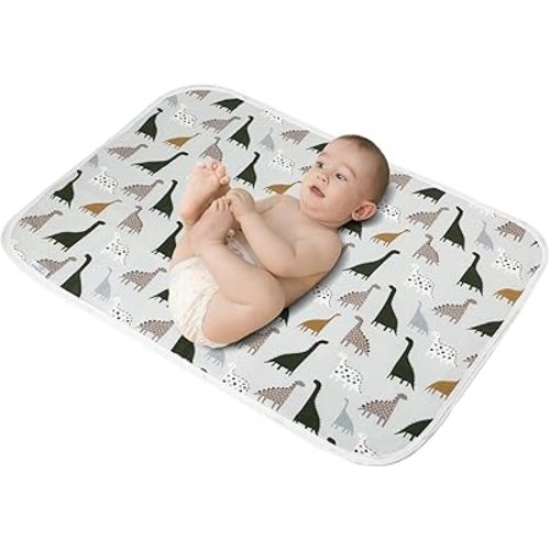 Baby Diaper Changing Pad, 21 5/8" x 31.5" Waterproof Changing Pad Liners - Reusable Soft and Absorbent Portable Changing Mat(Cute Dinosaur1PCS)