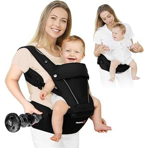 FRUITEAM Baby Carrier, Upgraded Adjustable Knob, 6-in-1 Baby Carrier Newborn to Toddler, Safety-Certified Baby Hip Seat Carrier, Perfect for Travelling Shopping Breastfeeding